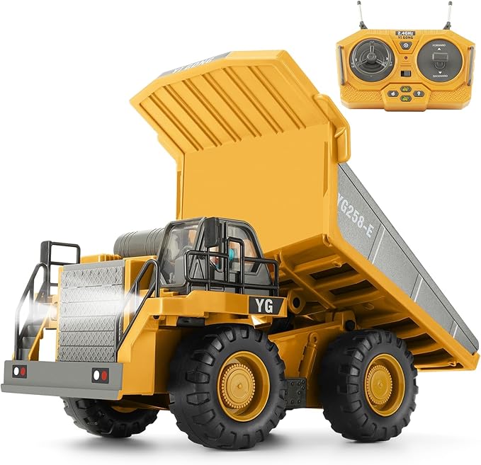 Remote Control Dump Truck RC Construction Vehicle for Kids with 9 Channel Metal Bed Light Sound &amp Rechargeable Battery Electric Transport Garbage Truck Toy for Toddlers Boys Girls Age 6+