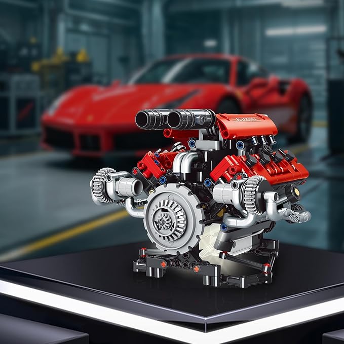 V8 Engine Model Kit That Work - 8-Cylinder Visible Engine Building Blocks Set with Motor LED Light &amp APP Control - Build Your Own Engineering Kit STEM Project for Adults &amp Kids (660 PCS)