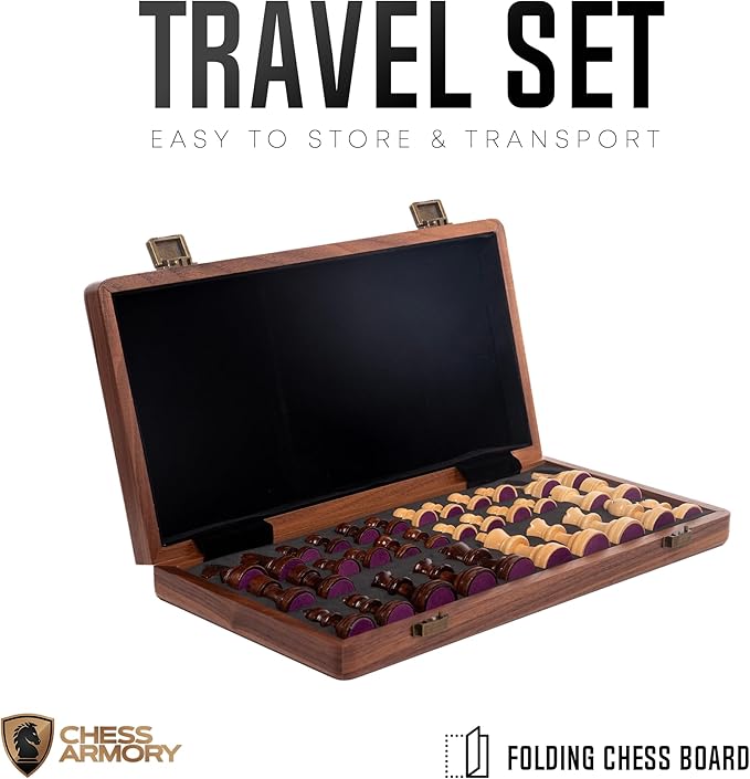 Chess Armory 15 inch Chess Set Magnetic - Premium Wooden Board Game with a Portable Wood Case and Secure Storage for Pieces Set for Kids and Adults (Walnut Wood)