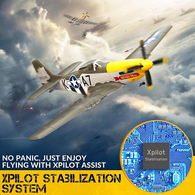 VOLANTEXRC Brushless 4CH RC Plane P51D Mustang 500mm Remote Control Airplane Fighter RTF with 6-Axis Gyro 3 Modes &amp Aerobatics 2.4GHz Radio Controlled Aircraft for Beginners &amp Adults