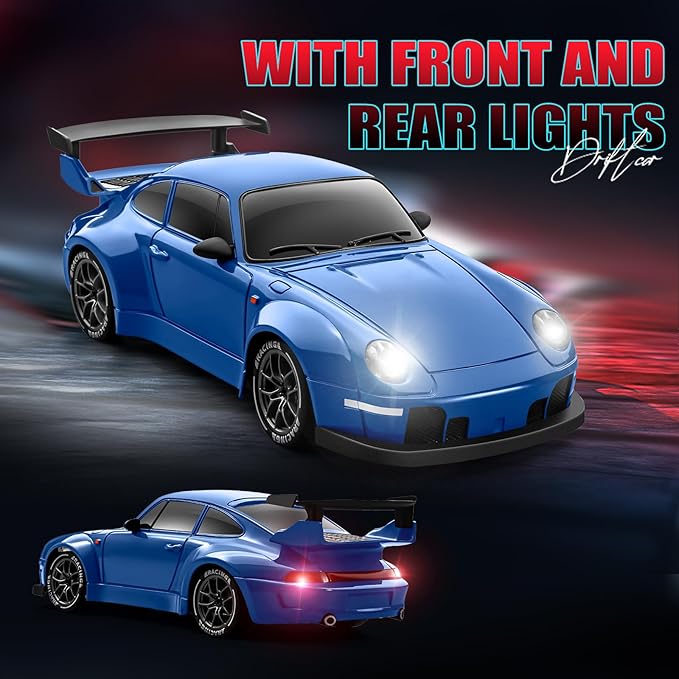 ACAMMZAR RC Drift Car 1:24 Remote Control Car for Kids 20KM/H 4WD High Speed RC Cars with LED Lights Two Batteries Extra Drifting Tires Vehicle for Adults Boys Girls Blue