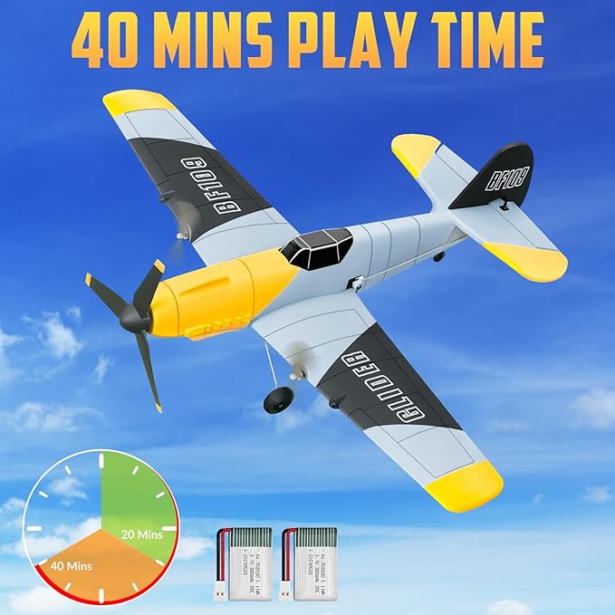 HAWK'S WORK 3 Channel RC Plane BF-109 Remote Control Airplane Ready to Fly 2.4GHz 6-axis Gyro Stabilizer Easy to Fly for Kids &amp Beginners