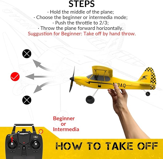 volantexrc RC Plane Trainer Sport Cub 3CH Remote Control Airplane with Prop Saver 6-Axis Gyro Stabilizer &amp 3 Modes to Fly Radio Controlled Aircraft RTF for Beginners and Adults (400mmYellow)