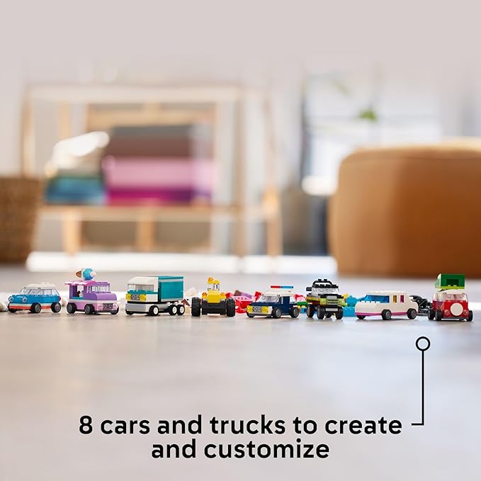 LEGO Classic Creative Vehicles Colorful Construction Brick Building Kit with Ice Cream Truck Police Car Toy Model City Cars and More Gift or Car Toy for Boys Girls and Kids Ages 5 and Up 11036