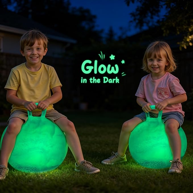 PlayZap Glow in The Dark Hopper Ball for Kids 6-12 Night Light Bouncy Ball with Handle 20 Inch Inflatable Hippity Hop Jumping Hopping Toys Girls Boys Gifts for Indoor Outdoor