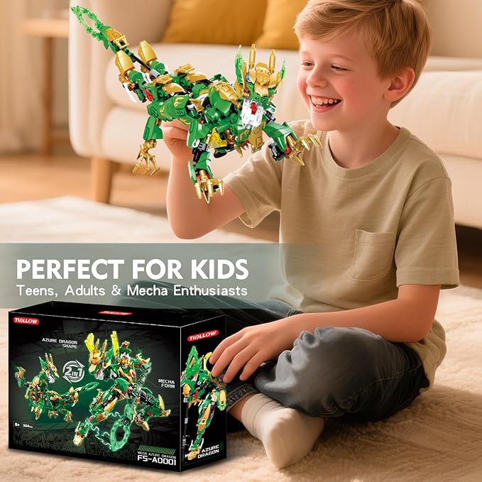 Dragon Rising Mech Building Sets for AdultsMecha Suit 2-in-1 Transforming Robot Building Blocks ToyTransform Action Figure Building Kits Models for Kids Boys Ages 8-14 Year