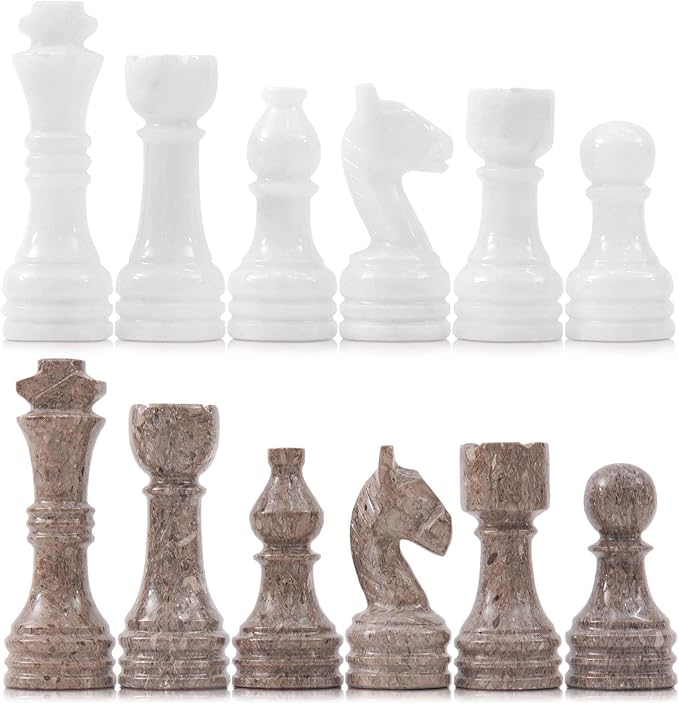 Radicaln Marble Chess Figures 3.5'' Inches White and Oceanic Handmade Marble Chess Pieces for Board Game and Travel Set for Adults