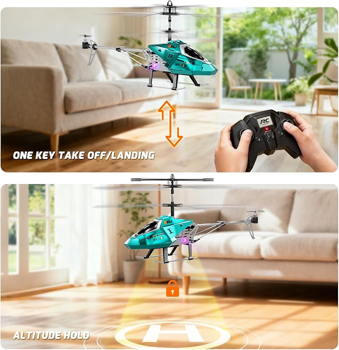 XIKOTEC Remote Control Helicopter RC Helicopter Toy for Kids 2.4GHz RC Plane with LED Lights RC Flying Toy Easy to Fly Indoor/Outdoor Gifts Toys for Kids Beginners 8+ (Blue)