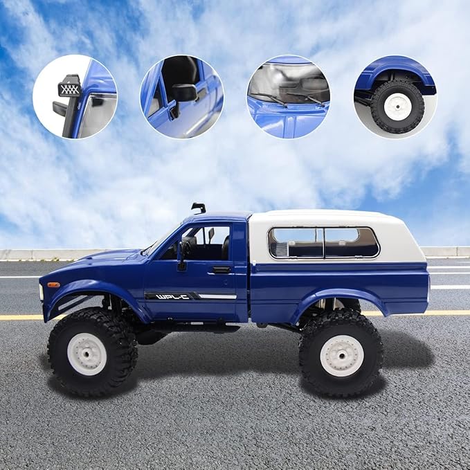 Mostop RC Crawler WPL C24 Rock Crawler RC Truck 4x4 Off Road 1:16 Scale RTR Remote Control Truck 2.4Ghz Proportional Steering RC Car with LED Lights Toys for Kids 6-8 8-12 Year Old Birthday Gift