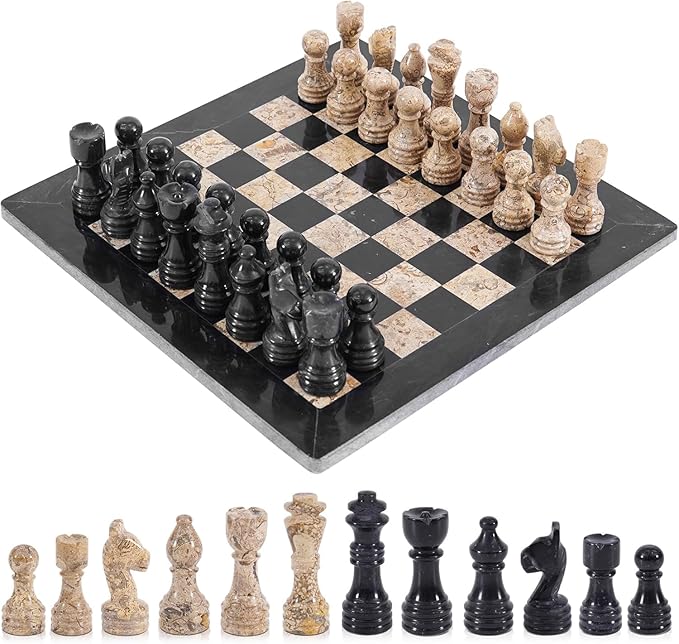 Radicaln Marble Chess Set 12'' Inches Black and Coral Handmade Luxury Board Games for Adults Ideal Marble Chess Board Game Set &amp Chess Pieces for Home Decor