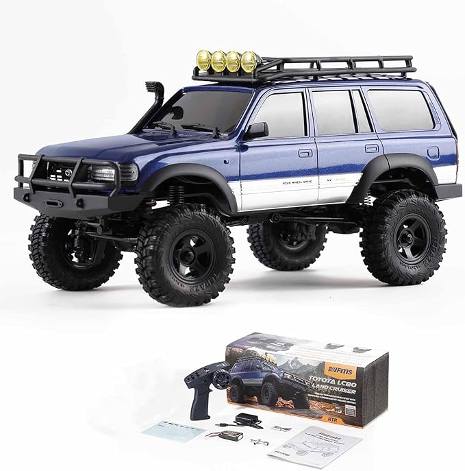 FCX18 FMS RC Crawler Toyota Cruiser 1/18 LC80 Offroad Trucks 4X4 RC Rock Crawler with Portal Axles LED Lights for Adults (Blue)