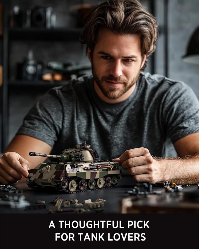 Nifeliz King Tiger Tank Building Set WW2 Military Tank Model Toy for Adults Collectible Army Display Piece and Gift for Enthusiasts (1267 PCS NF10315)