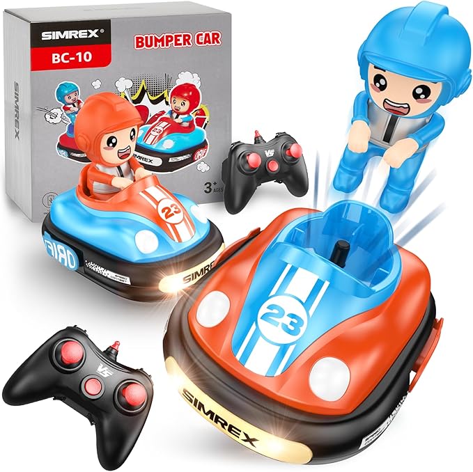 SIMREX Remote Control Bumper Cars for Kids - 2 Player Battle Set with Lights &amp Music Toy RC Car for Toddlers Boys Girls Ages 3-8 Christmas Birthday Gift for Boys Girls