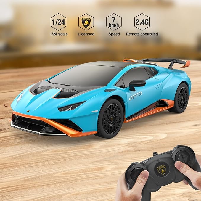 RASTAR by Lamborghini Huracan STO RC Car 1:24 Scale Remote Control Toy Car R/C Model Vehicle for Kids Black RC - Blue