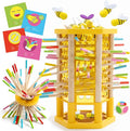 Nene Toys BeeFall Jumbo 4-in-1 Wooden Honey Bee Toy for Kids Ages 3-9 - Educational Game with Wooden Honeybee Hive 12 Bees Colorful Sticks Dice &amp Cards - Fun Family Game for Cognitive Developm