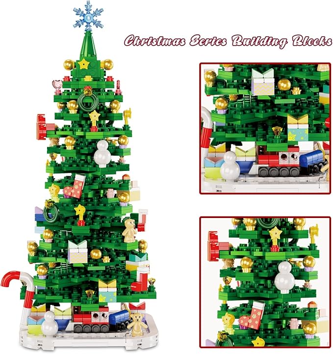 2025 Christmas Tree Building Blocks Kit Christmas Tree Toy Bricks Creative Home Decor Building Toys for 14+ Year Old Boys/Girls 869Pcs Deep Green