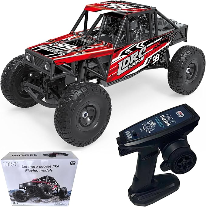 LDRC 18499 RC Climbing Car 1/18 Full Proportion Rc Offroad 4x4 Crawler Pipe Rack Vehicle Cars Model RTR (Red)