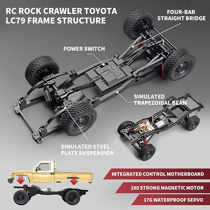 RC Rock Crawler 1/12 RC Crawler Off Road RC Truck 4x4 with 2.4GHz Remote Control 280 Brushed Motor All Terrain Rremote Control Truck RTR Proportional Throttle Steering MN-82（Yellow）