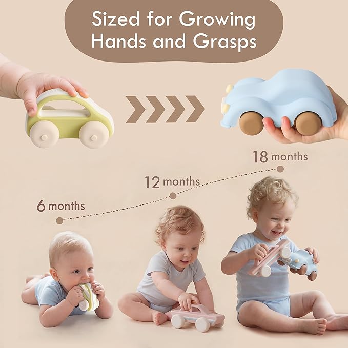 Moonkie Food Grade Silicone Toy Cars for Babies &amp Toddlers Push and Go Baby Car Toys 6–12 Months Hollow Design Infant Toys Baby Teething Toys 4–6 Months Birthday Gifts for Boys &amp Girls 3