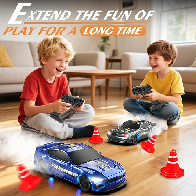 RC Drift Car 1/43 Scale Mini RC Drift Cars with Gyro 4WD Full Proporitonal High Speed Remote Control Car with LED Lights and Drifting Tires Hobby Racing Cars for Adults Kids Boys Girl Blue