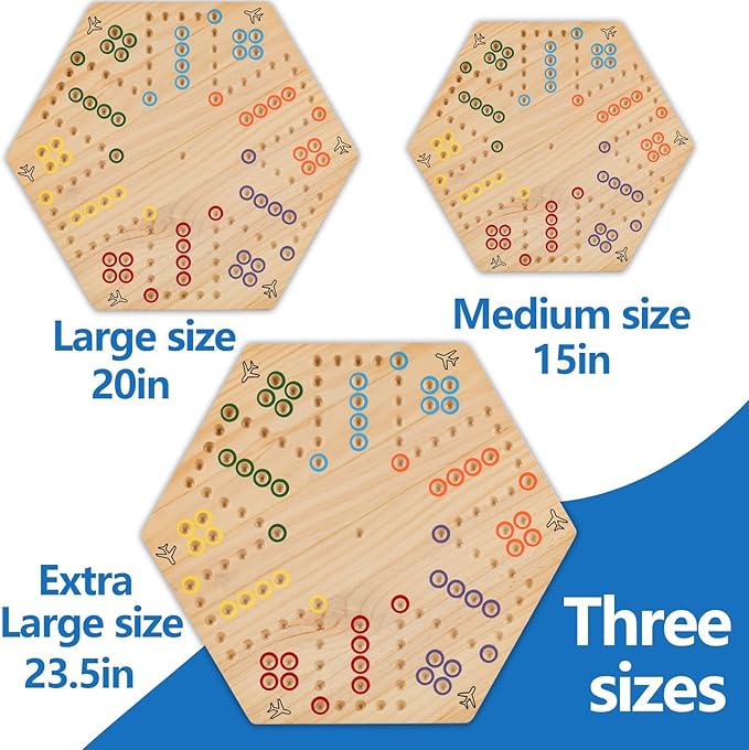 Original Marble Game Wahoo Board Game Double Sided Painted Wooden Fast Track Board Game for Friends and Party 6 and 4 Players 6 Colors 24 Marbles 6 Dice