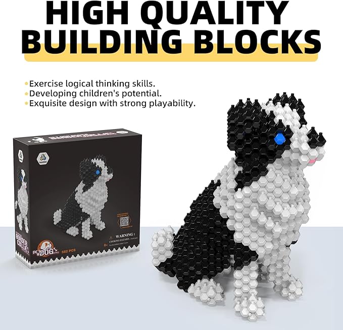 Cute Dog Building Animal Sets Extremely Challenging STEM Building Blocks Decor for Adults Kids Micro 3D Educational Toys for Boys Girls Ages 8 and UpBorder Collie