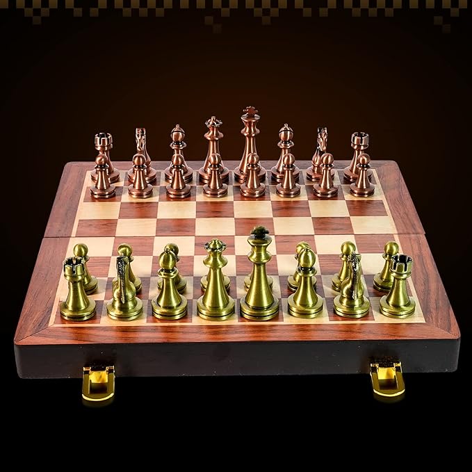 LuckyWish Staunton Weighted Metal Chess Pieces Chessmen with 2.6 Inch King Felted 2 Extra Queens Chess Pieces Only No Board