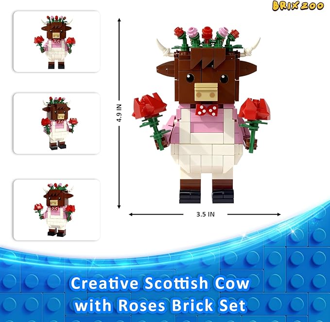Highland Cow Building Blocks Set Collectible Animal Building Toy Creative Scottish Cow with Roses Brick Set for Adults &amp Kids(Age 3+) DIY Home Office Decor STEM Education-Gift Ideas