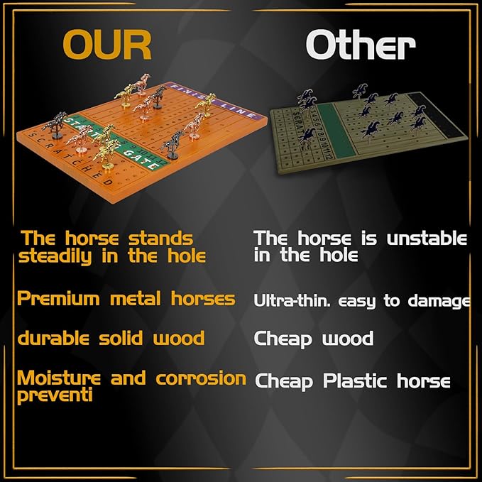 Horse Race Board Game Racing Game Thickened Solid Wood with 11 Luxurious Durable Classic Metal Horses with 4 Dice and 2 Boxes of Cards Horse Racing Game (Red Peach Rectangle