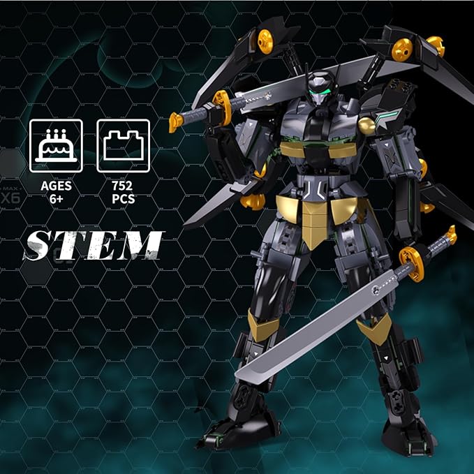 Mech Building Sets Black Robot Mecha Building Kit with Two Knife Collectible Gift for Teens Boys 8+ Compatible with Lego Mech Set 534 PCS