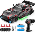 1:24 Scale RC Drift Car 4WD 2.4GHz High Speed Racing Sport Toy Car with LED Lights Racing and Drift Wheels (E82-Black)