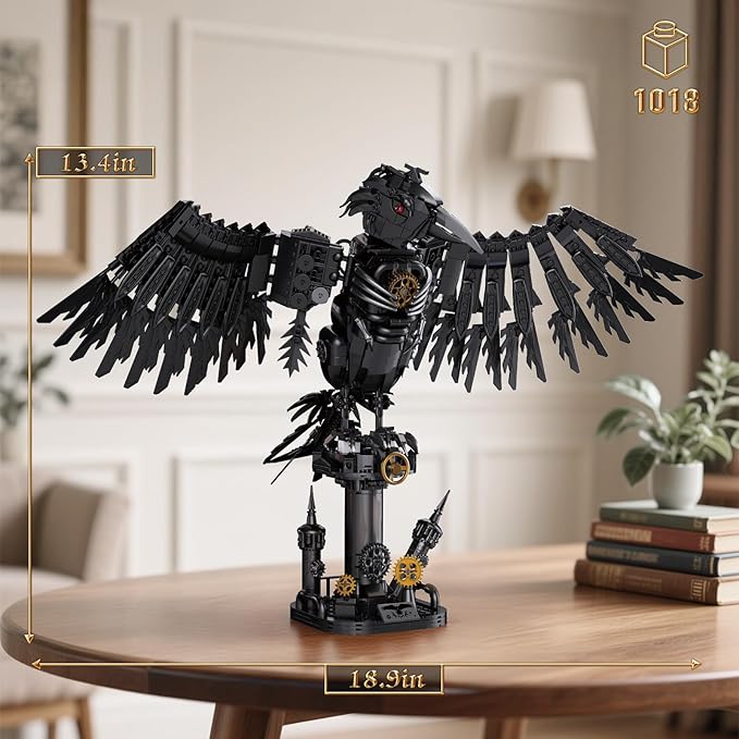 Mechanical Raven Bird Building Set MOC Creative Crow Animal Model Kit Collectible Home Office Decor Toy Gift for Adults Teens 14+ (1018PCS)