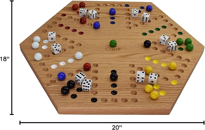 Solid Oak Double Sided Marble Board Game Hand Painted by Cauff (16 inch Oak)