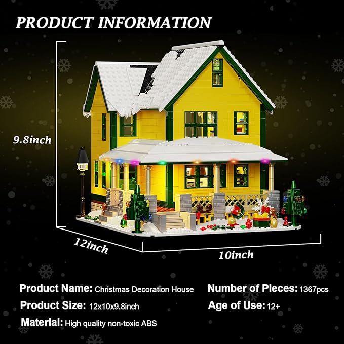 Christmas House Building Set with Light Story Movie Snow House Blocks Toy Compatible with Lego Christmas Village House Kit Christmas for Boys Girls Ages 8+ (1367 PCS)
