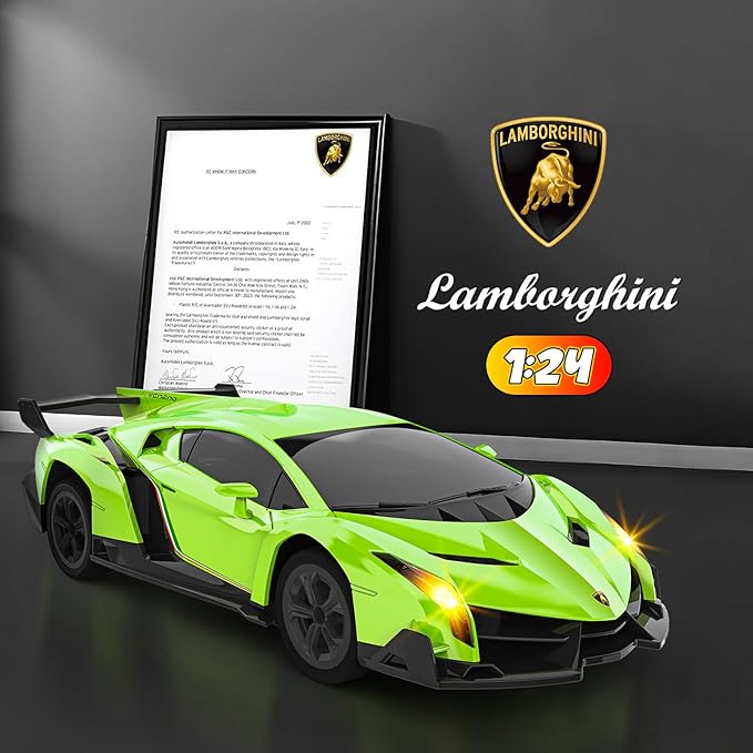 1:24 Lamborghini RC Cars - Dift Cars Licensed Lambo Remote Control Car with Dift Tyles &amp Road Blocks 2.4GHz Fast Speed Toy Car Christmas Toys GIFS for Kids Age 5+ Years Old (Green)