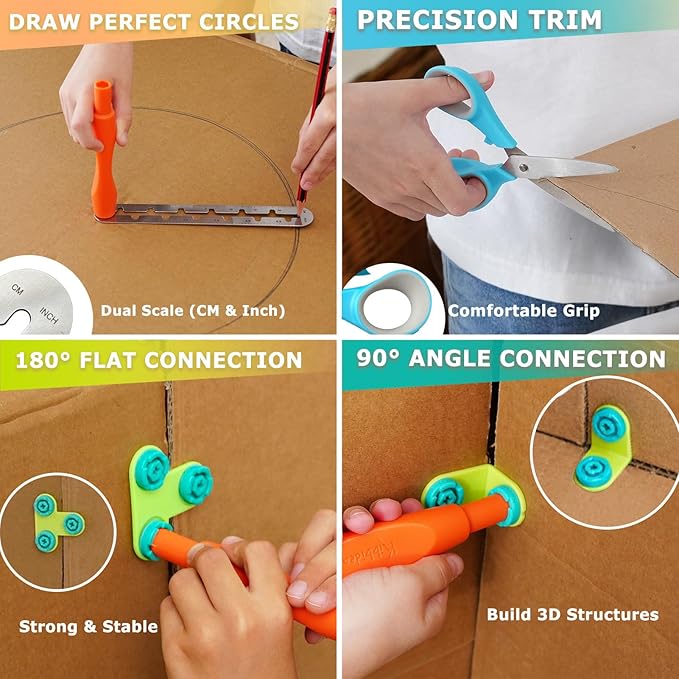 Kibbidea Cardboard Cutter for Kids with Screws &ampTool Box 170PCS Cardboard Construction Tool Kit STEM Resuable Building Toys for Boys and Girls Engineering &amp Creativity（Aged 5+）