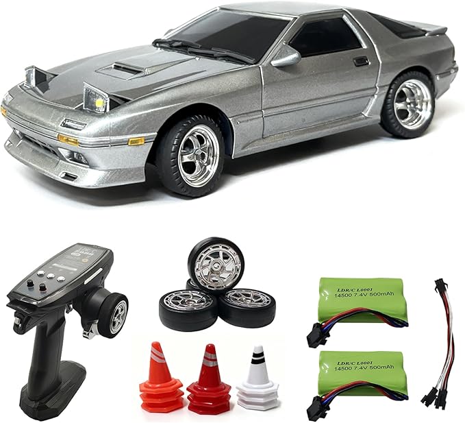 YUCT LDRC LD1802 1/18 RC Drift Car Silver High-Speed Drifting with Gyro Two Batteries Replacement Tires