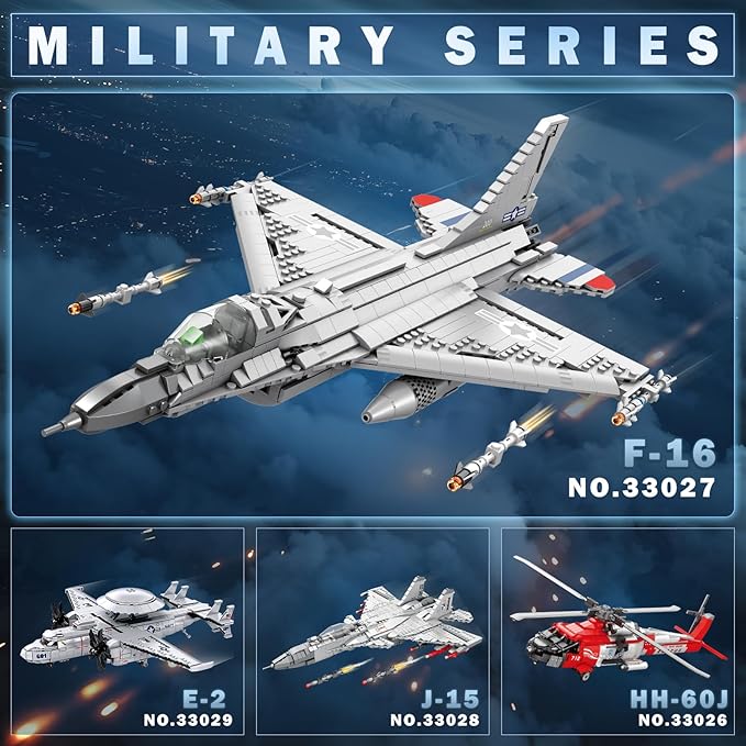 Reobrix F-16 Fighter Jet Building SetsMilitary Fighter Display ModelAir Force Building Block Set 33027Fighting Falcon Airplane Army Construction SetToys Gifts for Military Fans and Kid 14+1377PCS