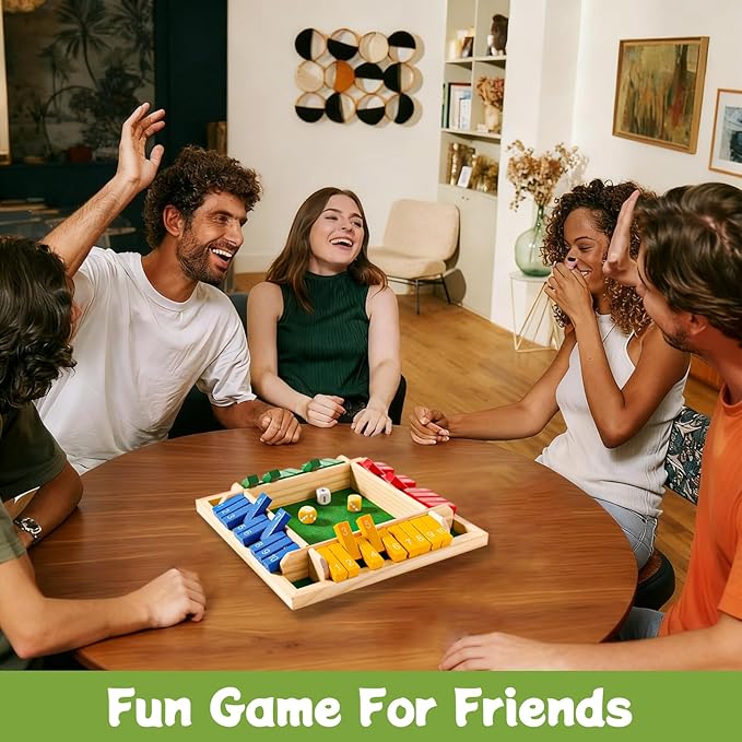 Shut The Box Dice Game 12 Inch Upgraded 2-4 Player Wooden Dice Game Math Addition Games Close The Box Family Wooden Dice Board Game for Kids Adults Tabletop Version for Classroom Home Party or Bar
