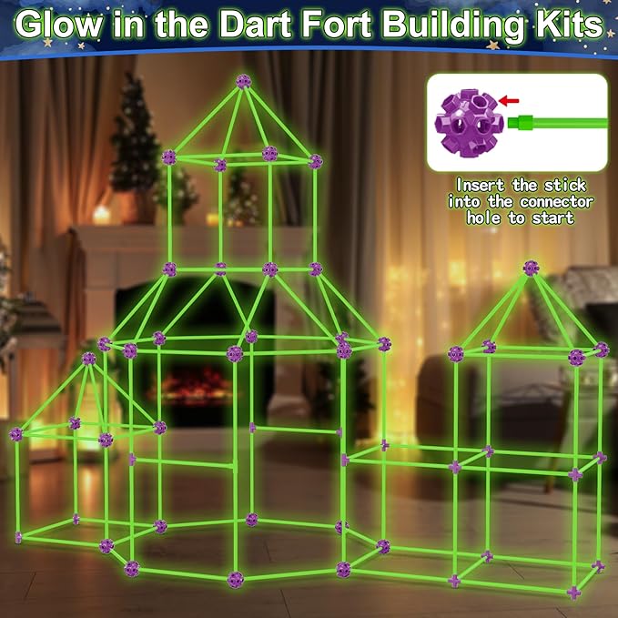 V-Opitos 180 Pack Glow in The Dart Fort Building Kits for Kids Age 4 5 6 7 8+ Years Old STEM Building Toys for DIY Castles Tunnels Ideal Christmas Birthday Gifts for Boys &amp Girls