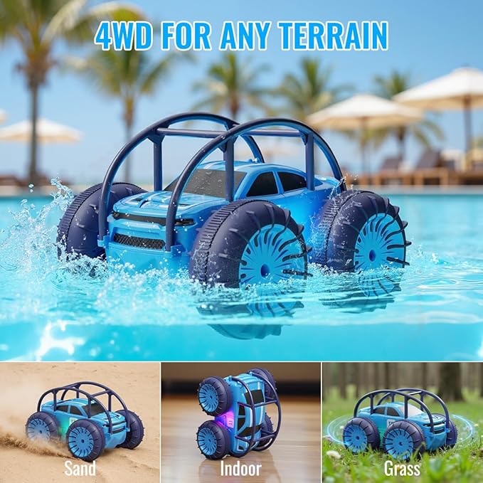 Amphibious Remote Control Car Rechargeable RC Cars &amp Remote 360° Rotating Flips 2.4Ghz 4WD All Terrain Stunt Car Toy Christmas Birthday Gift for Kids Boys 3-12 Years