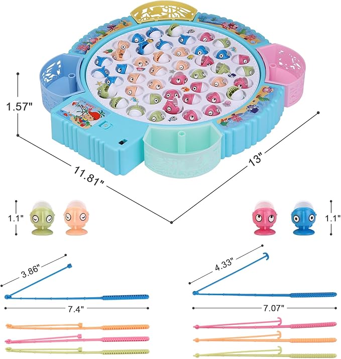 Magnetic Fishing Game Toys Rotating Board Game with Music Including 45 Fishes and 8 Fishing Poles Christmas Party Game Toys for Kids Age 3 4 5 6 7 and Up
