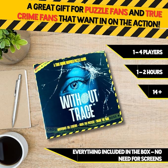 Without Trace - Escape Room Strategy Puzzle Board Game. Immersive Detective Investigation Murder Mystery True Crime Challenge for Adults Teens Couples Date Nights or Solo. 1-4 Players.