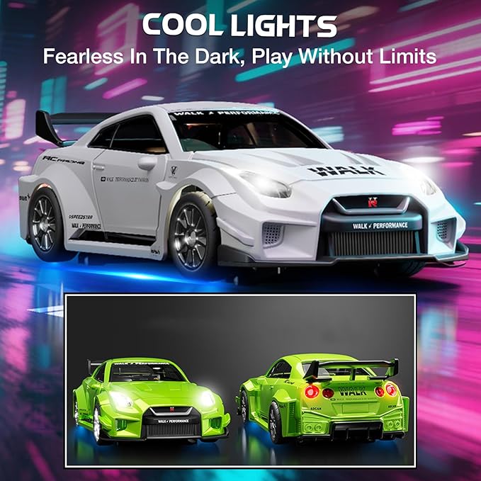 1/43 Scale RC Drift Car Mini GTR35 RC Model Car 2.4GHz 4WD RC Alloy Vehicles with Gyro &amp LED Lights for Adults Hobby Toys (Red)