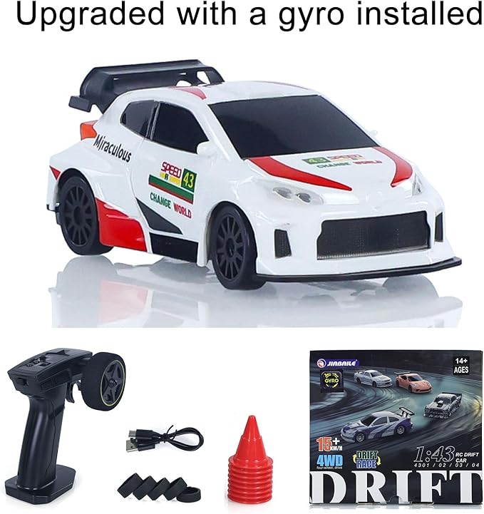 2.4GHz 1:43 Full Scale RC Drift Car High Speed 15km/h Speed 4WD RTR Mini Car 3-Speed Modes Multifunctional Lights Gyroscope Hobby Grade Model for Christmas Birthday Gift