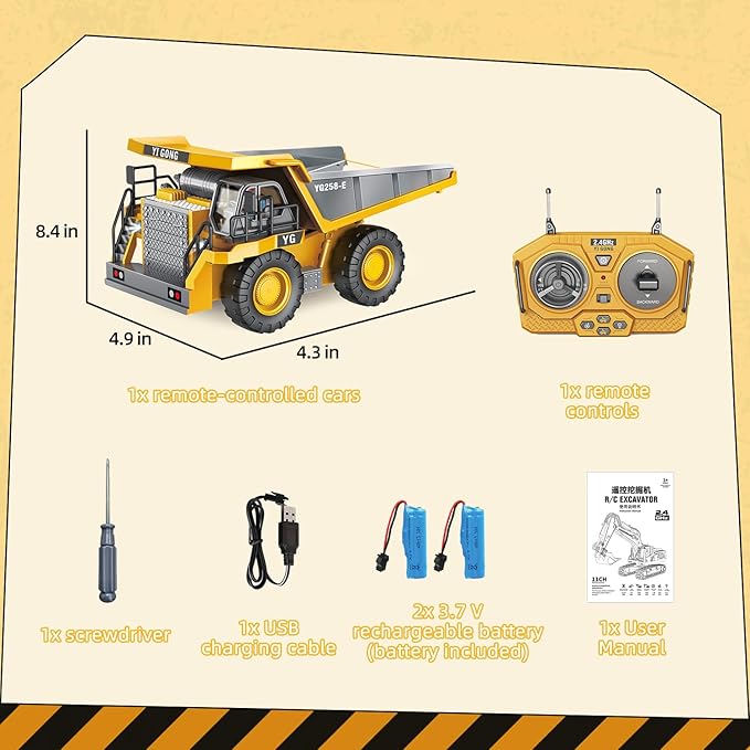 Remote Control Dump Truck - RC Dump Truck Toys with Lights and Sounds 1/24-7 Channel Construction Vehicle Toys for Kids Boys Age 6-8
