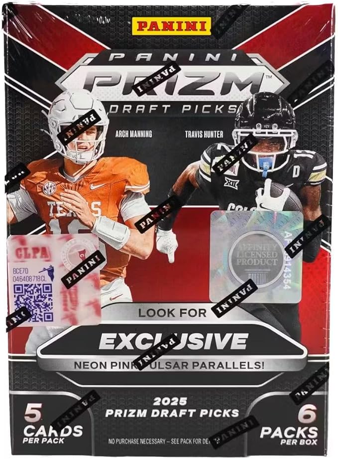 2025 Panini Prizm Draft Picks Football 6-Pack Hobby Blaster Trading Card Box (1 Silver Prizm Per Box)