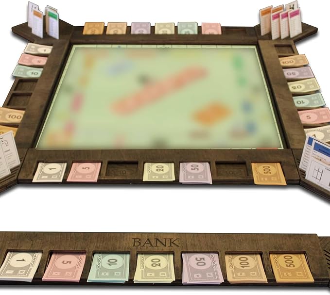 Custom Board Game Frame Personalized Game Board Organizer Compatible with Monopoly Board Game and Monopoly Game Pieces | Economic Themed Game Organizer | Complete Set | Ebony\