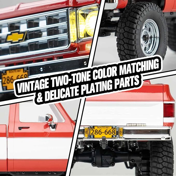 FCX18 FMS 1/18 Chevrolet K10 RC Truck Officially Licensed 4WD RC Crawler 2 Speeds Switch with LED Lights Off-Road RC Model for Adults (Red)