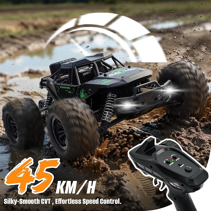 1:16 Scale All Terrain RC Cars High Speed Fast RC Car Max 45km/h 4WD Electric Vehicle Remote Control Monster Truck with 2 1500mAh Batteries2.4GHz 4X4 Off-Road RC Drift Car for Kids Boys Adults